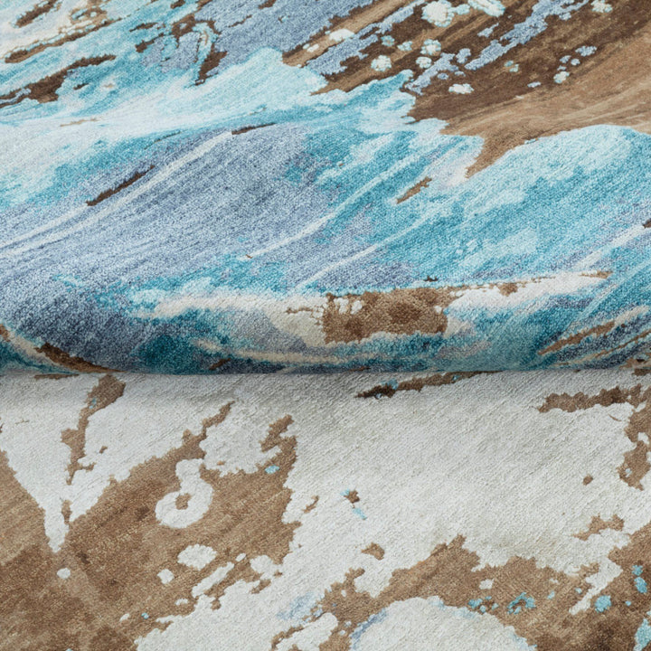 Image for Blue & Brown Contemporary Wool Silk Blend Rug - 8' x 10'