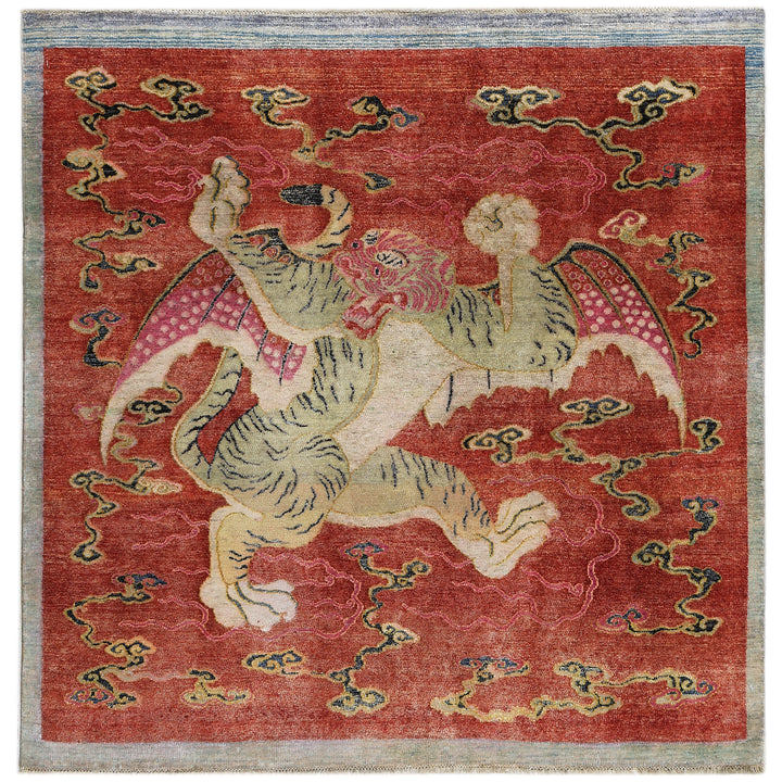 Red Alchemy Wool Linen Blend Rug - 4'11" x 5'1"