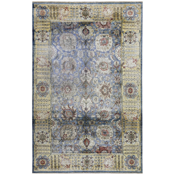 Blue & Gold Alchemy Distressed Wool Rug - 6' x 9'2"