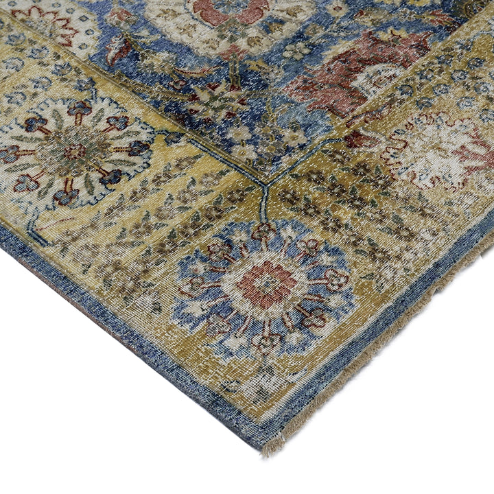 Blue & Gold Alchemy Distressed Wool Rug - 6' x 9'2"