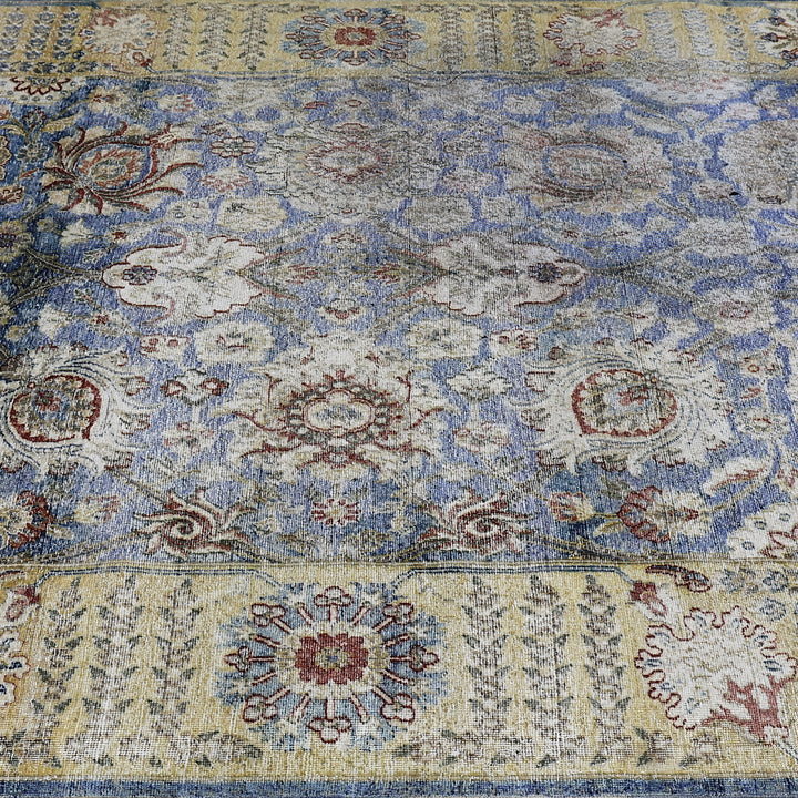 Blue & Gold Alchemy Distressed Wool Rug - 6' x 9'2"