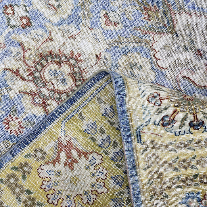 Blue & Gold Alchemy Distressed Wool Rug - 6' x 9'2"
