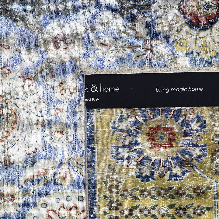 Blue & Gold Alchemy Distressed Wool Rug - 6' x 9'2"