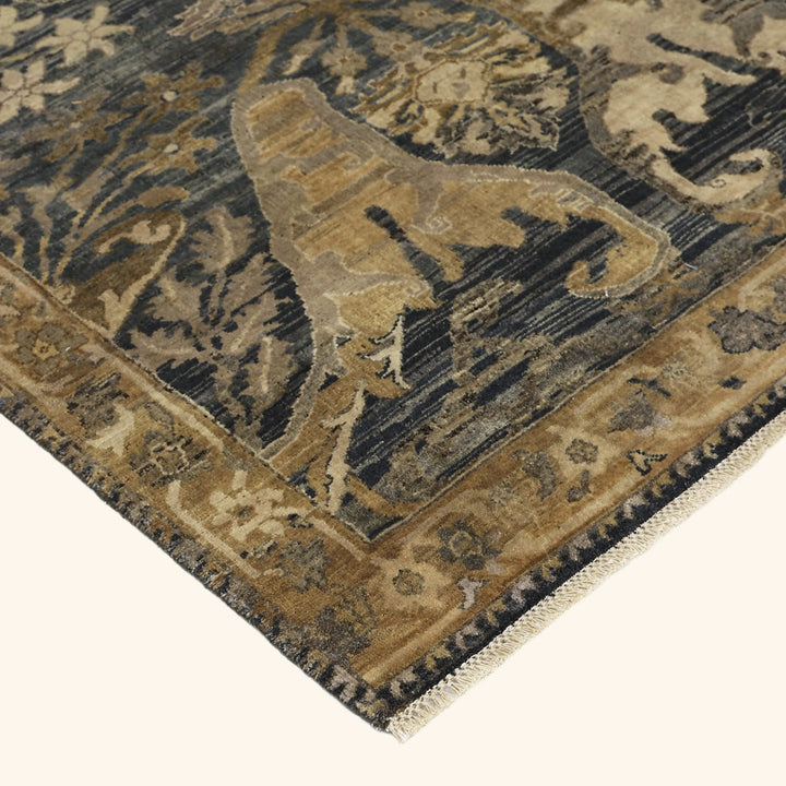 Dark Blue & Gold Alchemy Traditional Wool Rug - 4' x 6'4"