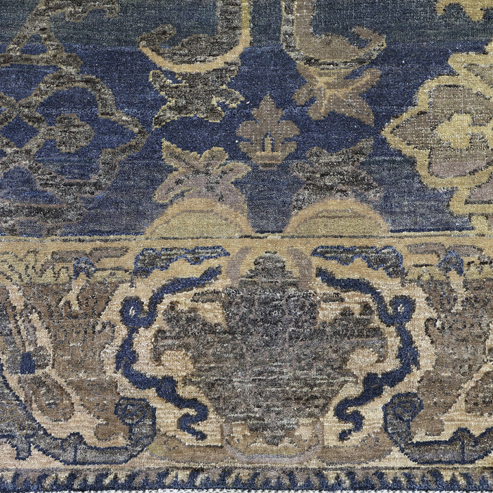 Dark Blue & Gold Alchemy Traditional Wool Rug - 4' x 6'4"