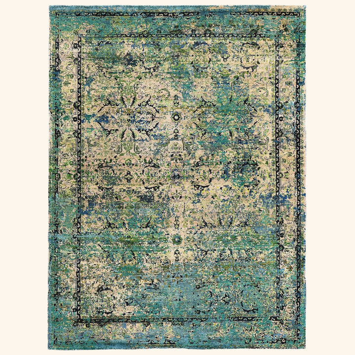Teal & Cream Alchemy Silk Wool Blend Rug - 8'9" x 11'11"