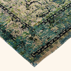 Teal & Cream Alchemy Silk Wool Blend Rug - 8'9" x 11'11" - hover