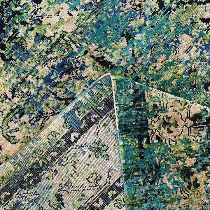 Teal & Cream Alchemy Silk Wool Blend Rug - 8'9" x 11'11"
