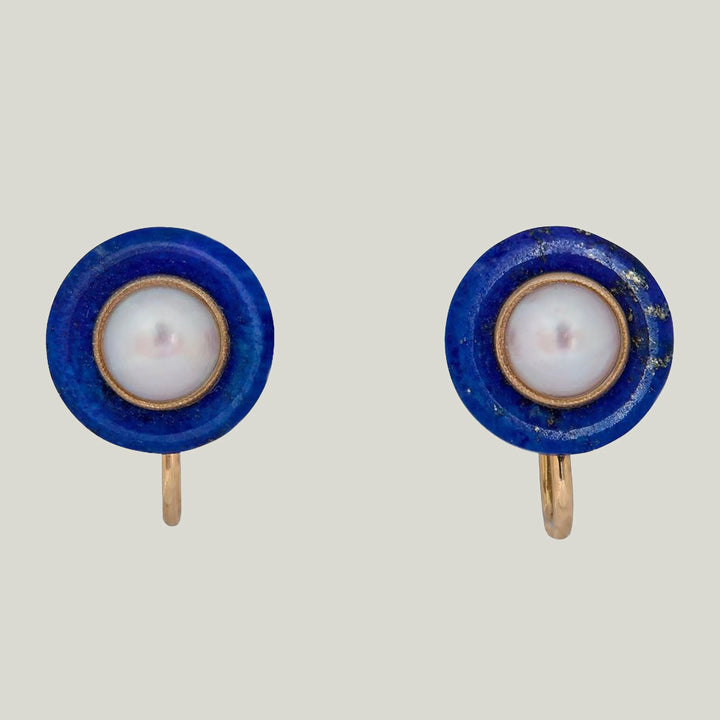 Image for 1950s 14KYG Lapis Lazuli, Cultured Pearl Earrings