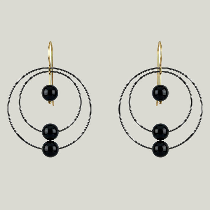 Image for 18KYG, Black Onyx Concentric Earrings