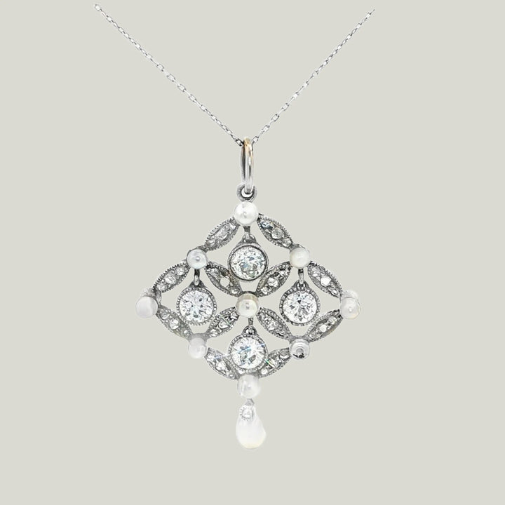 Image for Platinum Art Deco Natural Pearl Diamond Pendant