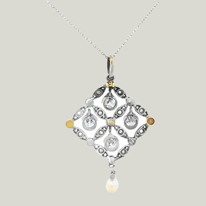 Image for Platinum Art Deco Natural Pearl Diamond Pendant