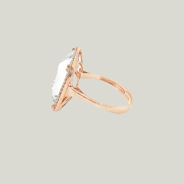 Image for Italian 14KRG Pink Quartz and Diamond Cocktail Ring