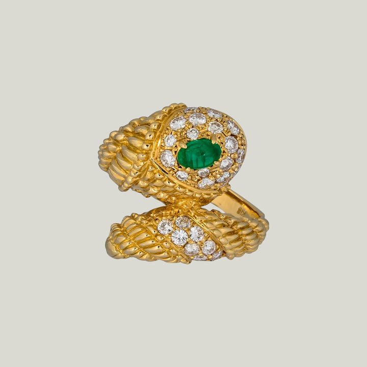Diamond and Emerald Snake Ring