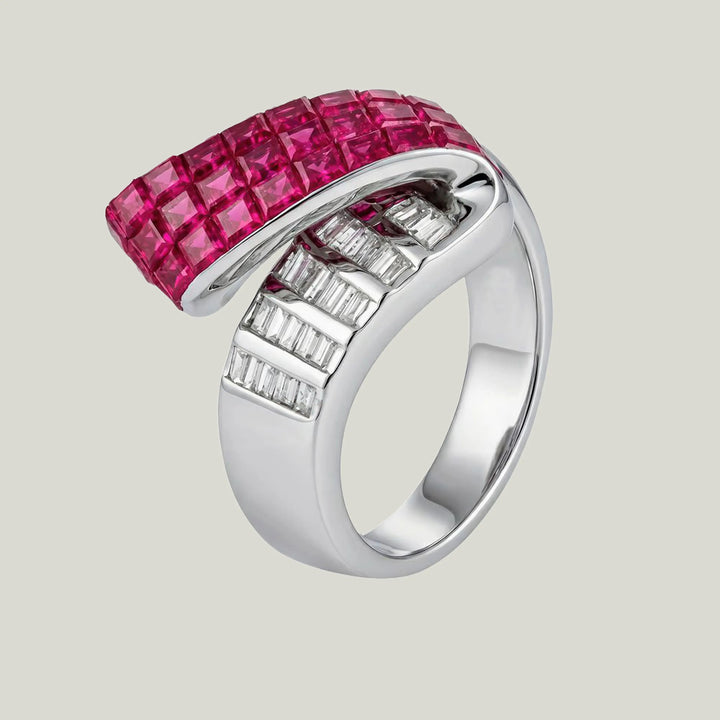 Image for 18KWG Ruby Diamond Invisible Set Ribbon Ring