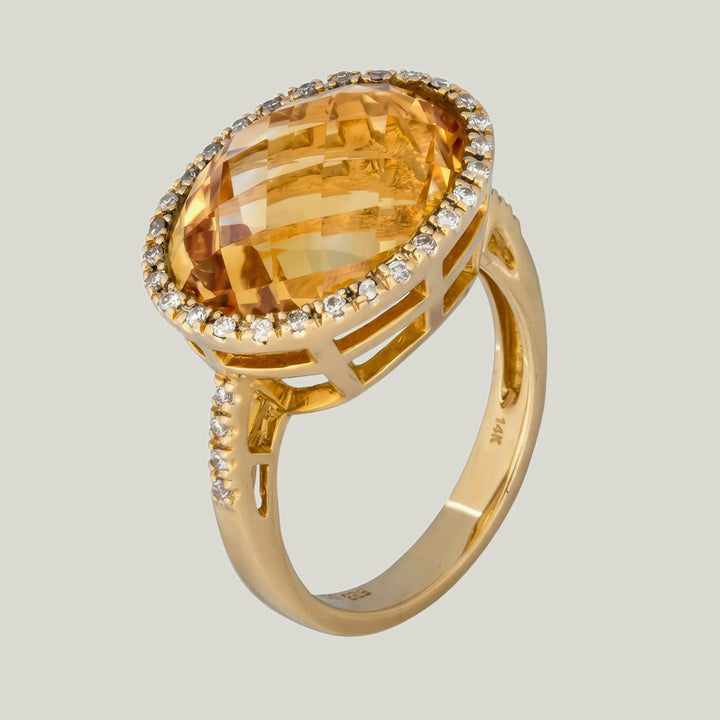 Image for Italian 14KYG Citrine Diamond Cocktail Ring