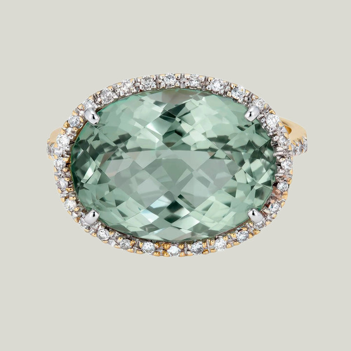 Image for 14KYG, Green Quartz, Diamond Cocktail Ring