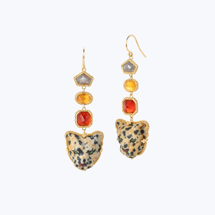 Image for Jasper Leopard Earrings with Fire Opal, Diamond, and Mandarin Garnet