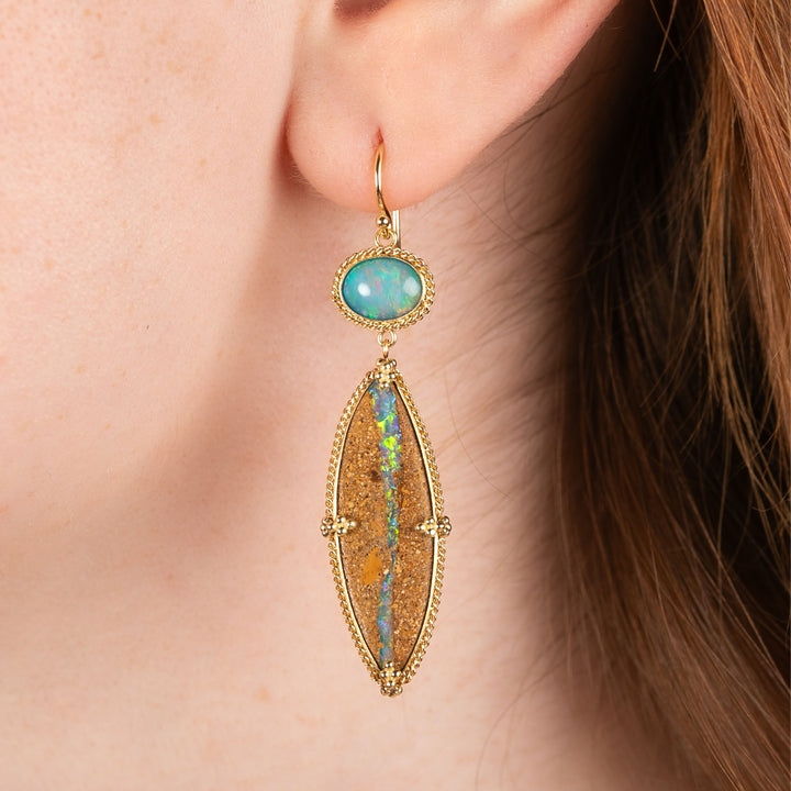 Image for 19.1 cts. Opalized wood and 2.43 cts. Ethiopain Opal Earrings in 18k