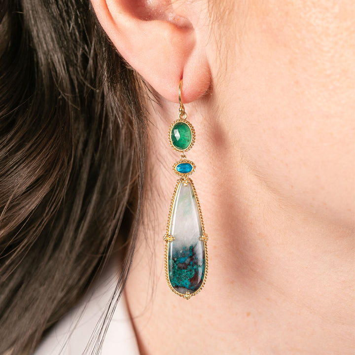 Image for One of a Kind Chrysoprase, Apatite and Emerald Earrings