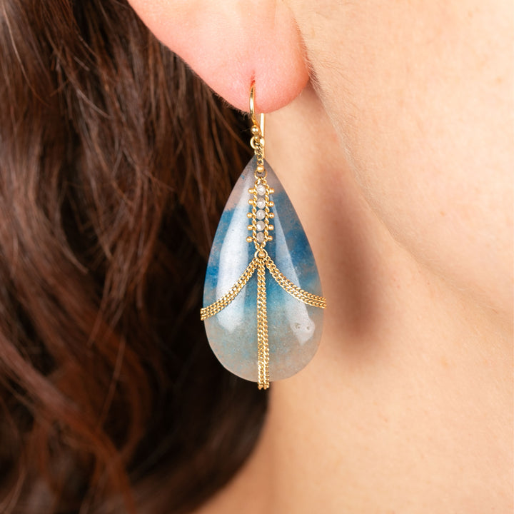 Image for 34.15 cts. Diamond Draped Earrings with Blue Quartz Lazulite in 18k