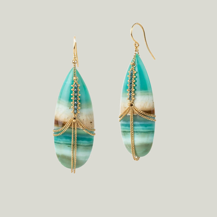 Image for One of a Kind Petrified Wood Blue Opal Diamond Draped Earrings