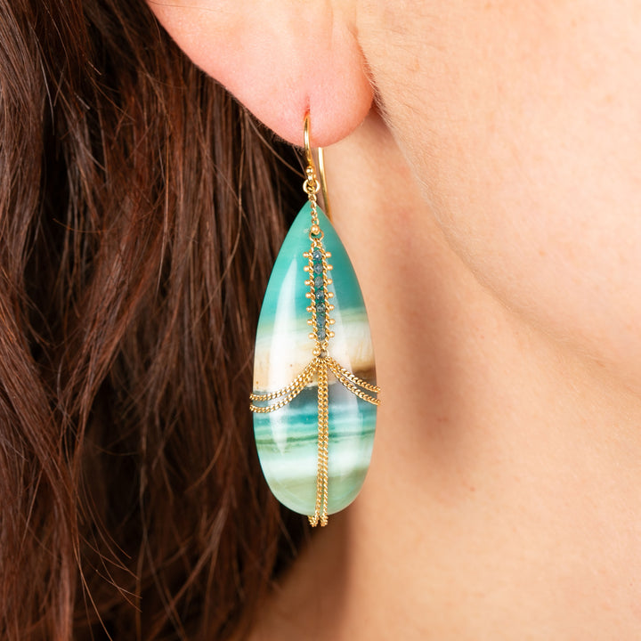 Image for One of a Kind Petrified Wood Blue Opal Diamond Draped Earrings