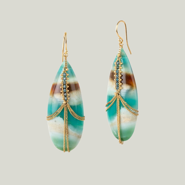 Image for One of a Kind Petrified Wood Diamond Draped Earrings