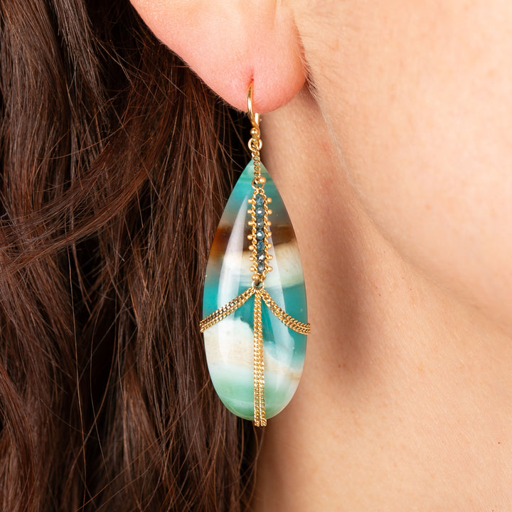 Image for One of a Kind Petrified Wood Diamond Draped Earrings
