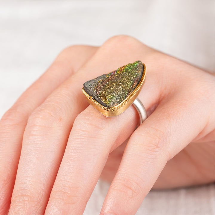 Image for One of a Kind2 Rainbow Pyrite Druzy Ring