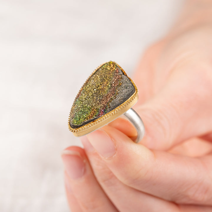 Image for One of a Kind2 Rainbow Pyrite Druzy Ring
