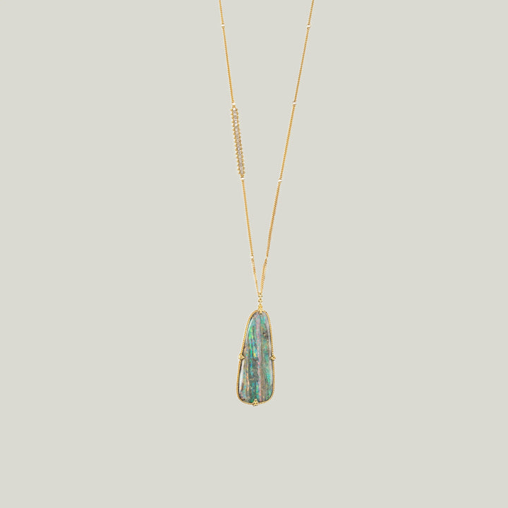 Image for One of a Kind Boulder Opal Necklace with Silver Diamonds