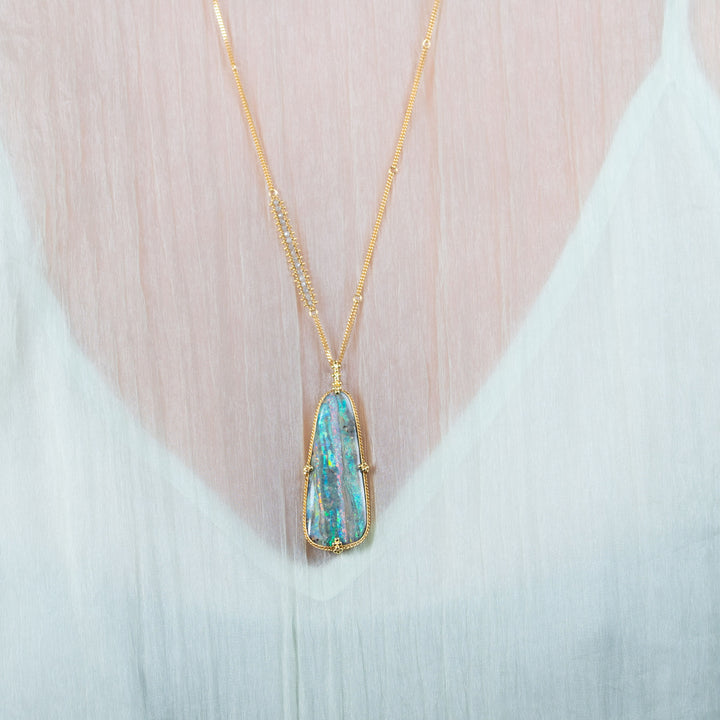 Image for One of a Kind Boulder Opal Necklace with Silver Diamonds