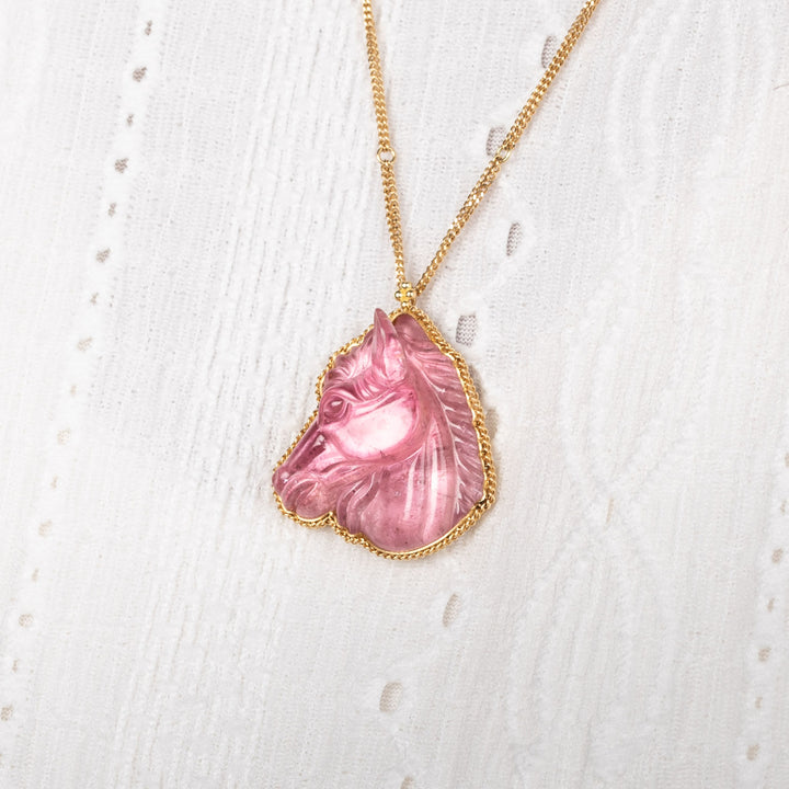 Image for One of a Kind Pink Tourmaline Horse Necklace