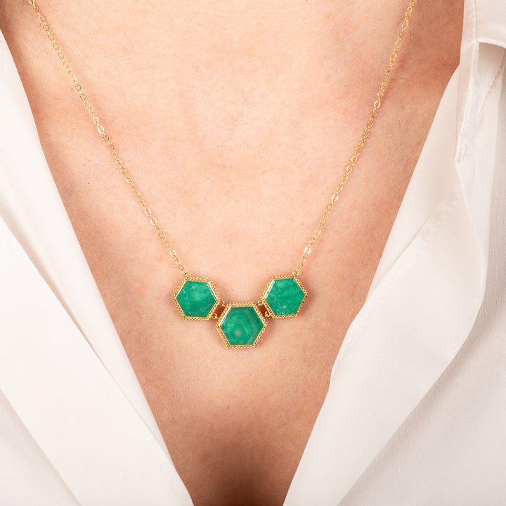 Image for 10.16 cts. Three-stone Emerald Necklace in 18k