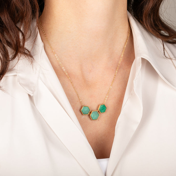 Image for 10.16 cts. Three-stone Emerald Necklace in 18k