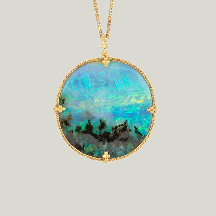 Image for 52.32 cts. Boulder Opal Necklace with Silver Diamonds in 18k