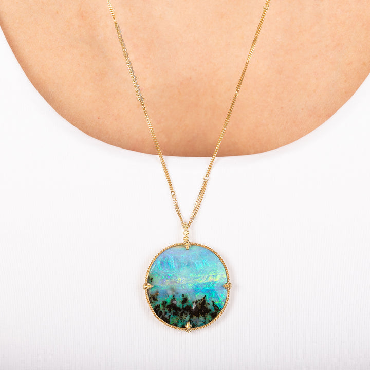 Image for 52.32 cts. Boulder Opal Necklace with Silver Diamonds in 18k