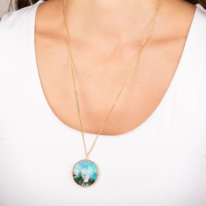 Image for 52.32 cts. Boulder Opal Necklace with Silver Diamonds in 18k