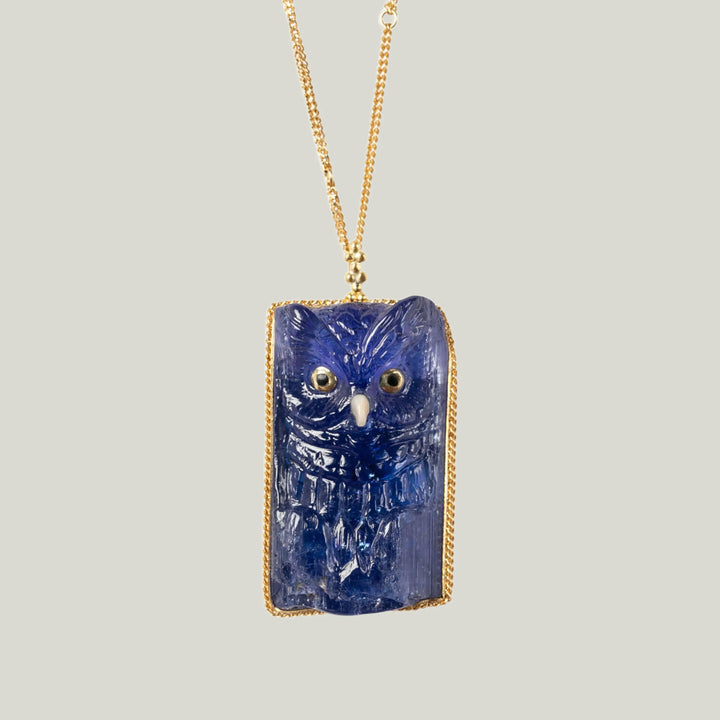 Image for 77.2 cts. Tanzanite Owl Necklace with Silver Diamonds in 18k
