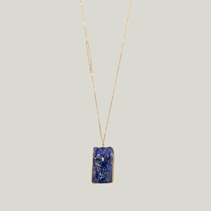 Image for 77.2 cts. Tanzanite Owl Necklace with Silver Diamonds in 18k