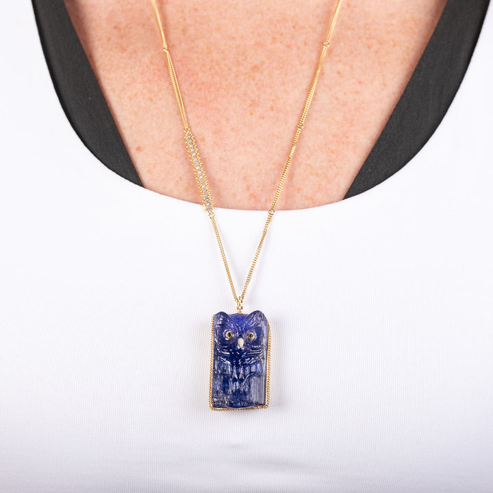 Image for 77.2 cts. Tanzanite Owl Necklace with Silver Diamonds in 18k