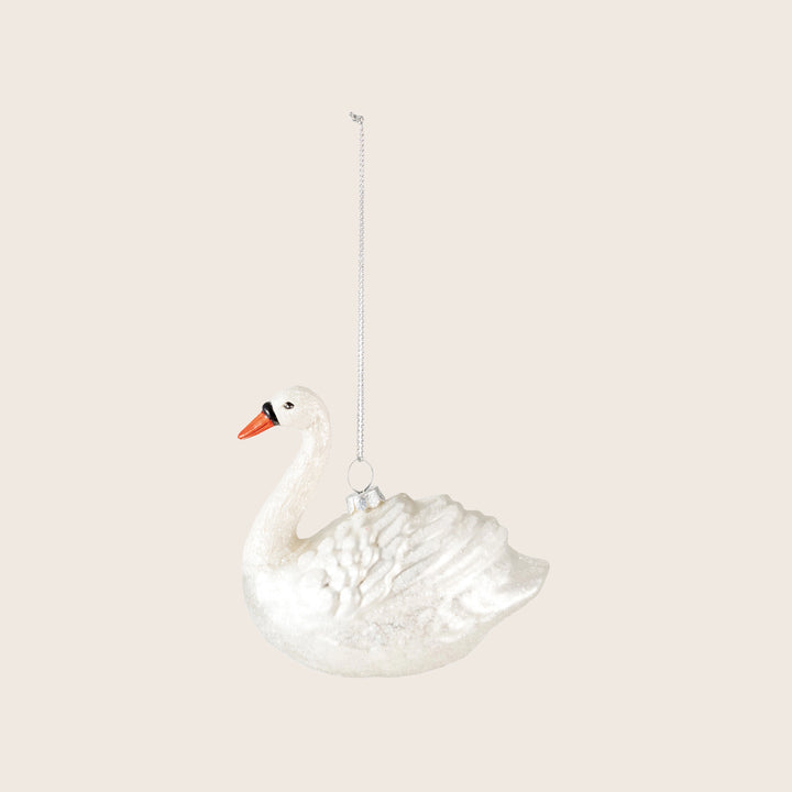 Image for Hand-Painted Glass Swan Ornament with Glitter
