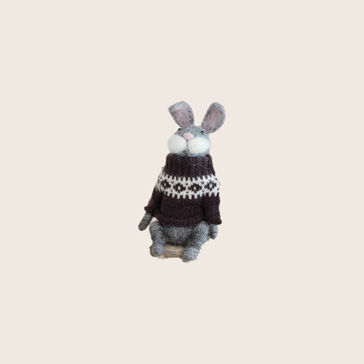 Image for Wool Felt Animal in Sweater Ornament, Assorted