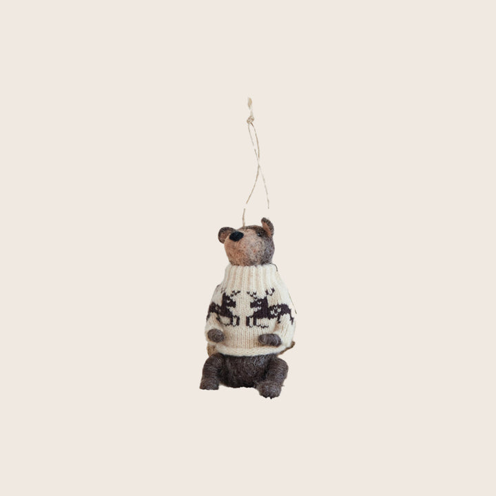 Image for Wool Felt Animal in Sweater Ornament, Assorted