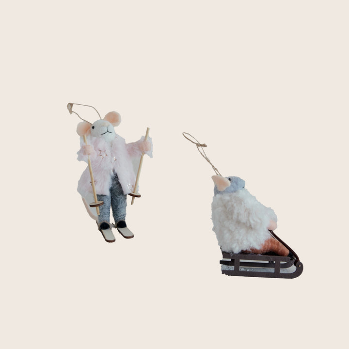 Image for Wool Felt Mouse on Sled and Skis Ornament, Assorted