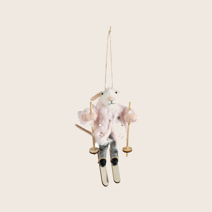 Image for Wool Felt Mouse on Sled and Skis Ornament, Assorted