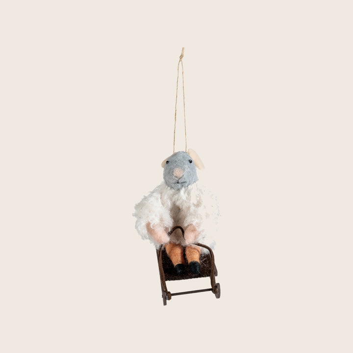Image for Wool Felt Mouse on Sled and Skis Ornament, Assorted