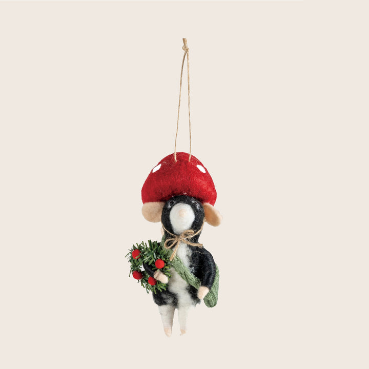 Image for Wool Felt Mole in Mushroom Hat Ornament, Assorted