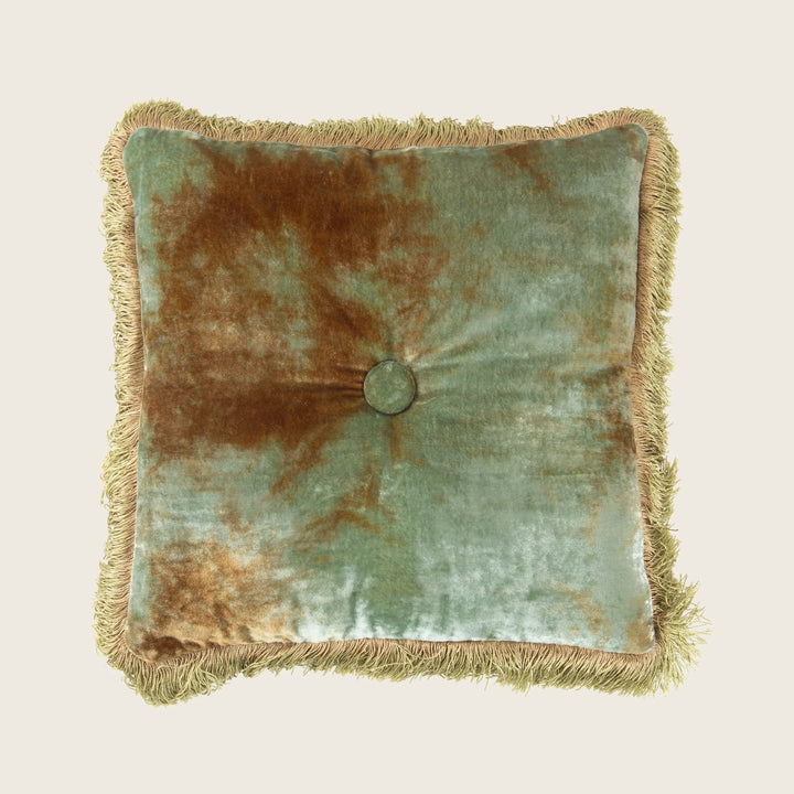 Silk Velvet Button Fringe Pillow